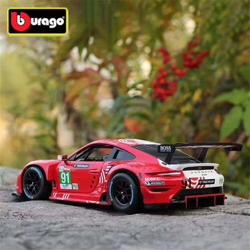 Bburago 1:24 Porsche 911 RSR Alloy Racing Car Model Diecasts Metal Sports Car Simulation Model