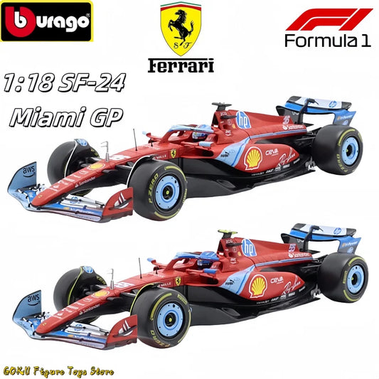 Xe đua Bburago 1:18 Ferrari SF-24 Miami GP F1 SF-24 16# Leclerc 55# Sainz FORMULA1 Mô hình đúc khuôn xe hợp kim Bộ sưu tập đồ chơi Quà tặng