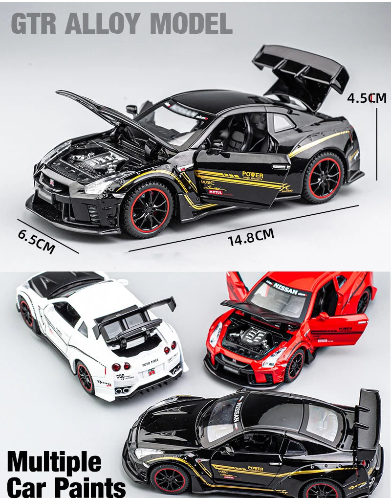 Nissan GTR R35 Alloy Supercar Toy Car Model Car Metal Collection Sound and Light Toys