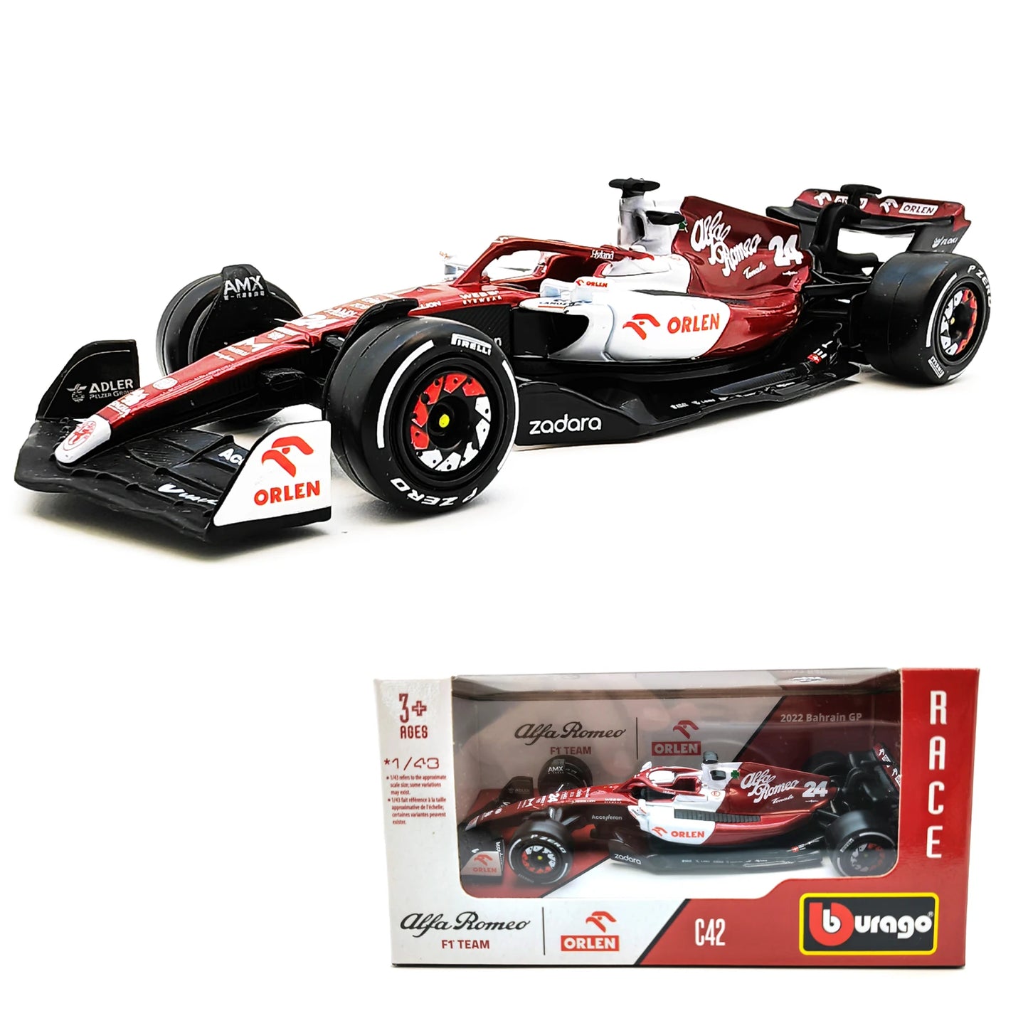 Bburago 1:43 2022 F1 Alfa Romeo Racing Team C42 #24 Guanyu Zhou #77 Valtteri Bottas Alloy Car Die Cast Car Bộ sưu tập đồ chơi mô hình xe hơi