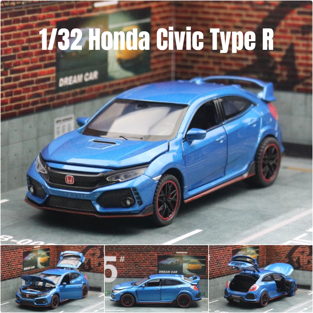 Mô hình xe ô tô đồ chơi Honda Civic Type R thu nhỏ có cửa mở, đèn và nhạc