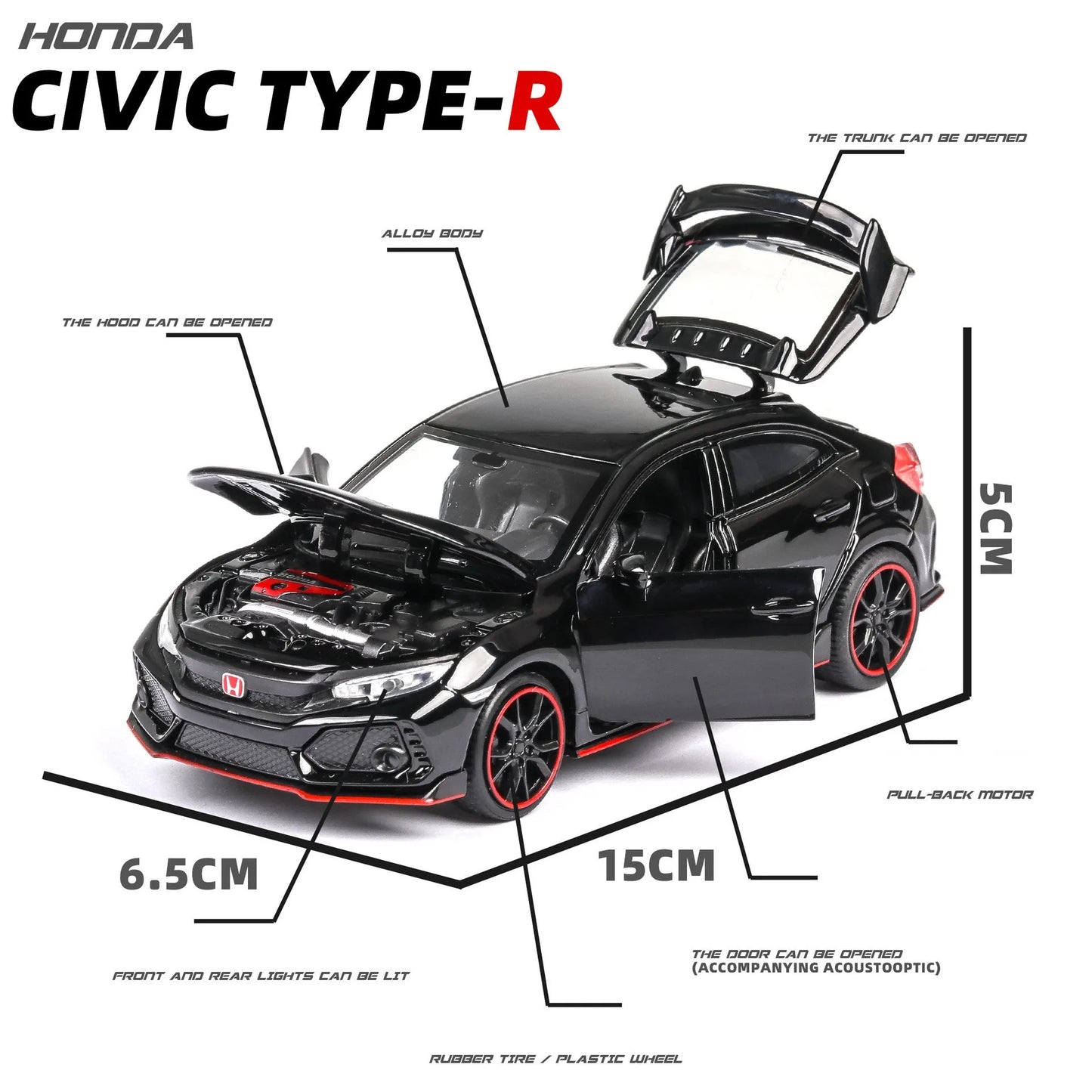 Mô hình xe ô tô đồ chơi Honda Civic Type R thu nhỏ có cửa mở, đèn và nhạc