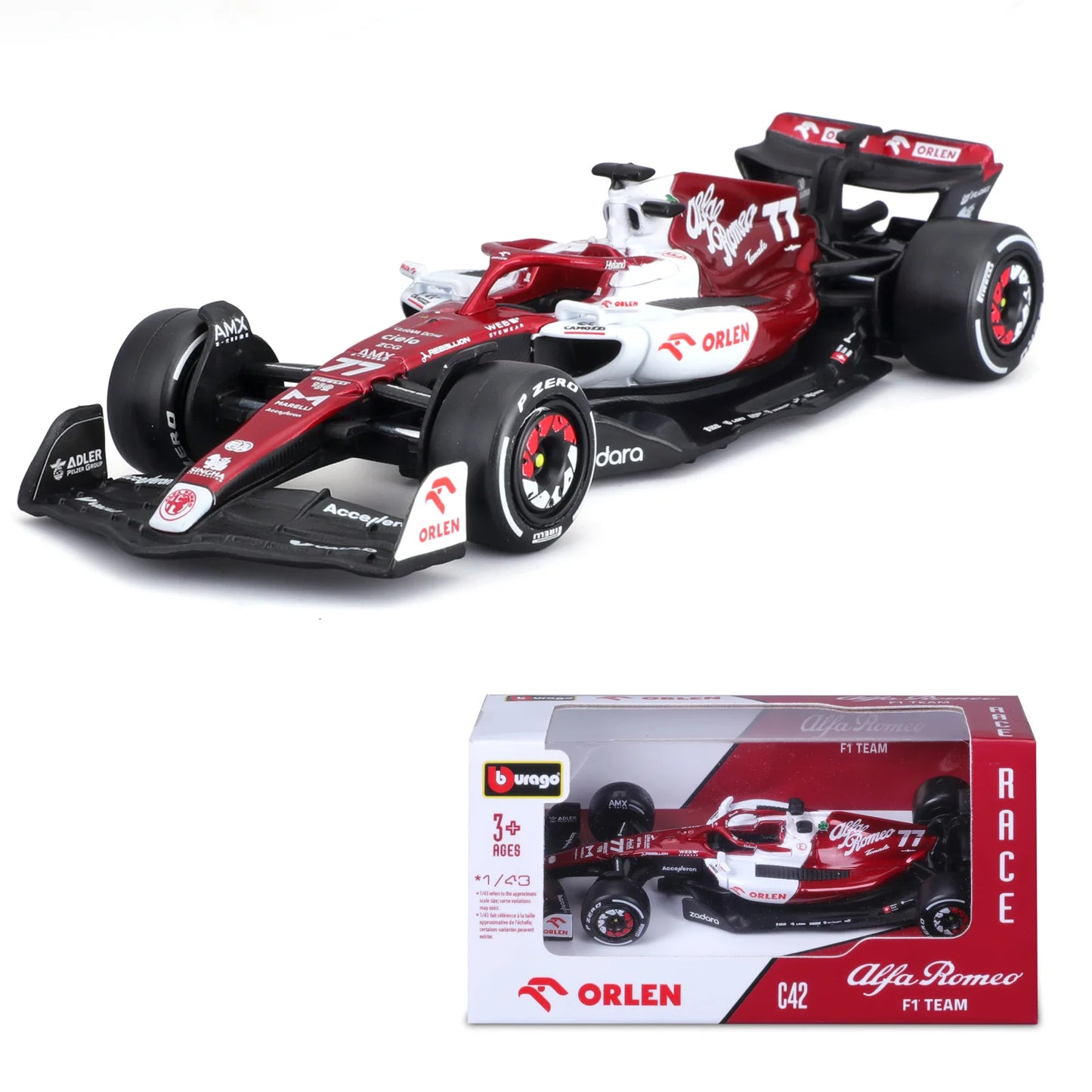 Bburago 1:43 2023 Alfa Romeo C43 F1 Formula Car Die Cast Vehicles Đồ chơi mô hình đua xe sưu tập