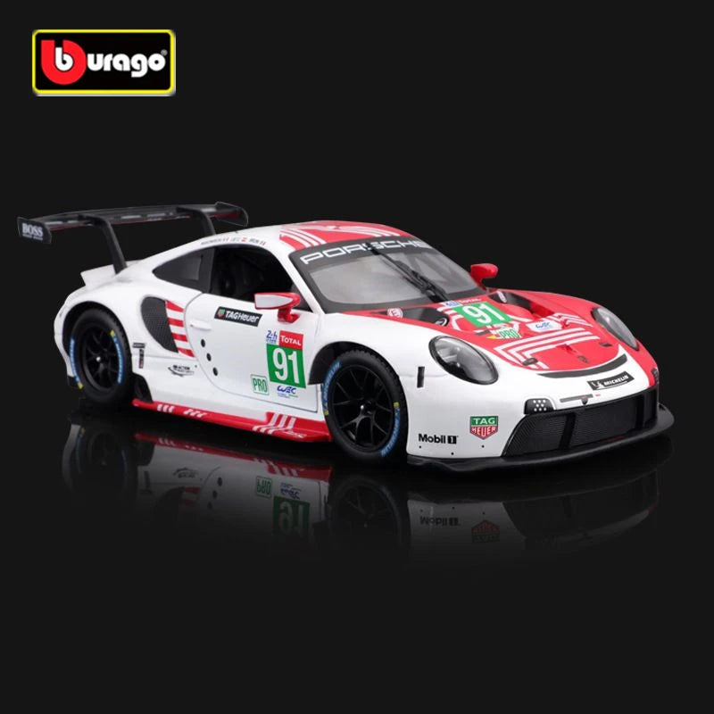 Bburago 1:24 Porsche 911 RSR Alloy Racing Car Model Diecasts Metal Sports Car Simulation Model