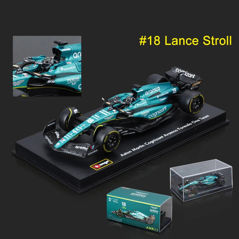 Bburago 1:43 Aston Martin Bộ sưu tập AMR23 F1 Formula Racing Mô hình hợp kim Diecast Đồ chơi Xe hơi 14# Fernando Alonso 2023 Quà tặng cho bé trai