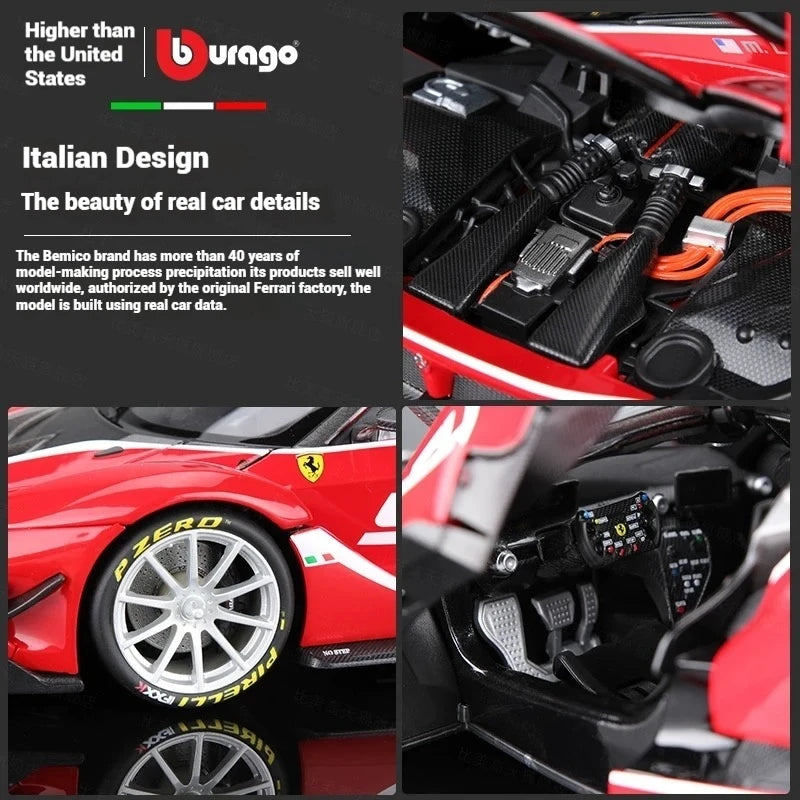 Bruago 1:18 Ferrari FXXK Đen 44 Hợp kim Mô phỏng Xe mô hình Xe đua Kim loại Bộ sưu tập trang trí Mô hình Xe Quà tặng