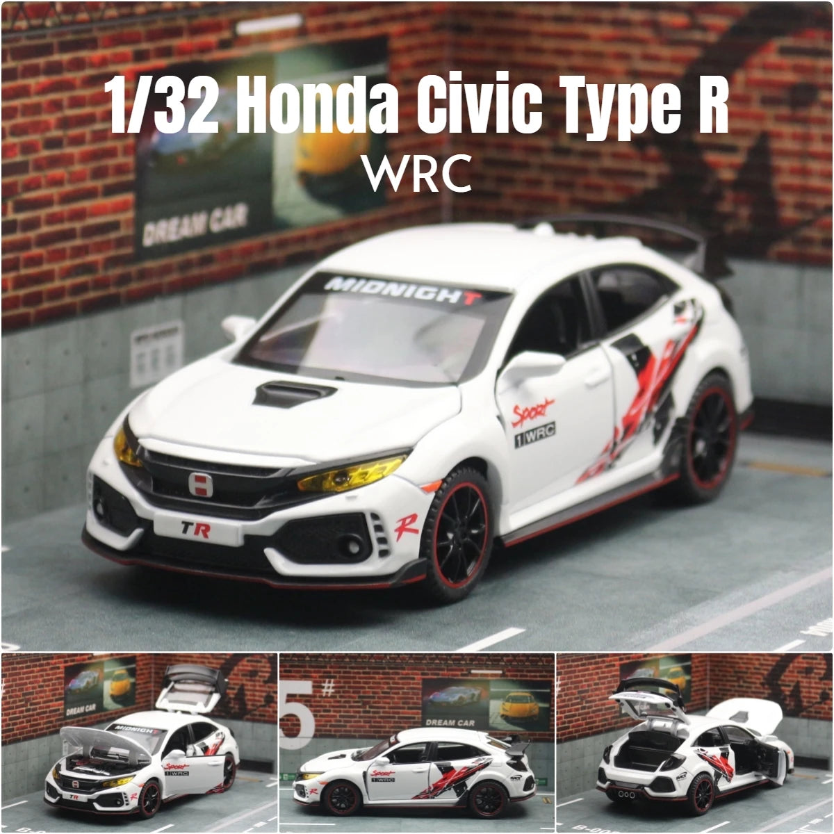 Mô hình xe ô tô đồ chơi Honda Civic Type R thu nhỏ có cửa mở, đèn và nhạc