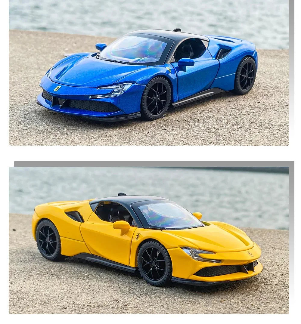 1:32 Scale Ferrari SF90 Supercar High Simulation Diecast Metal Alloy Model Car Sound Light Pull Back Collection Toy Gifts