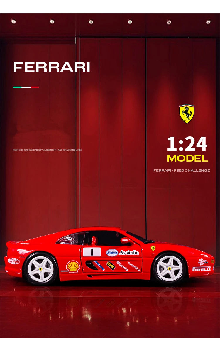 Bburago 1:24 Ferrari F355 Challenge Mô hình xe thể thao bằng hợp kim Diecast Kim loại Đồ chơi mô hình xe đua mô phỏng cao Đồ chơi trẻ em Quà tặng