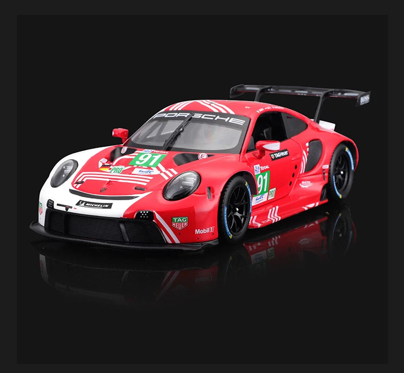 Bburago 1:24 Porsche 911 RSR Alloy Racing Car Model Diecasts Metal Sports Car Simulation Model