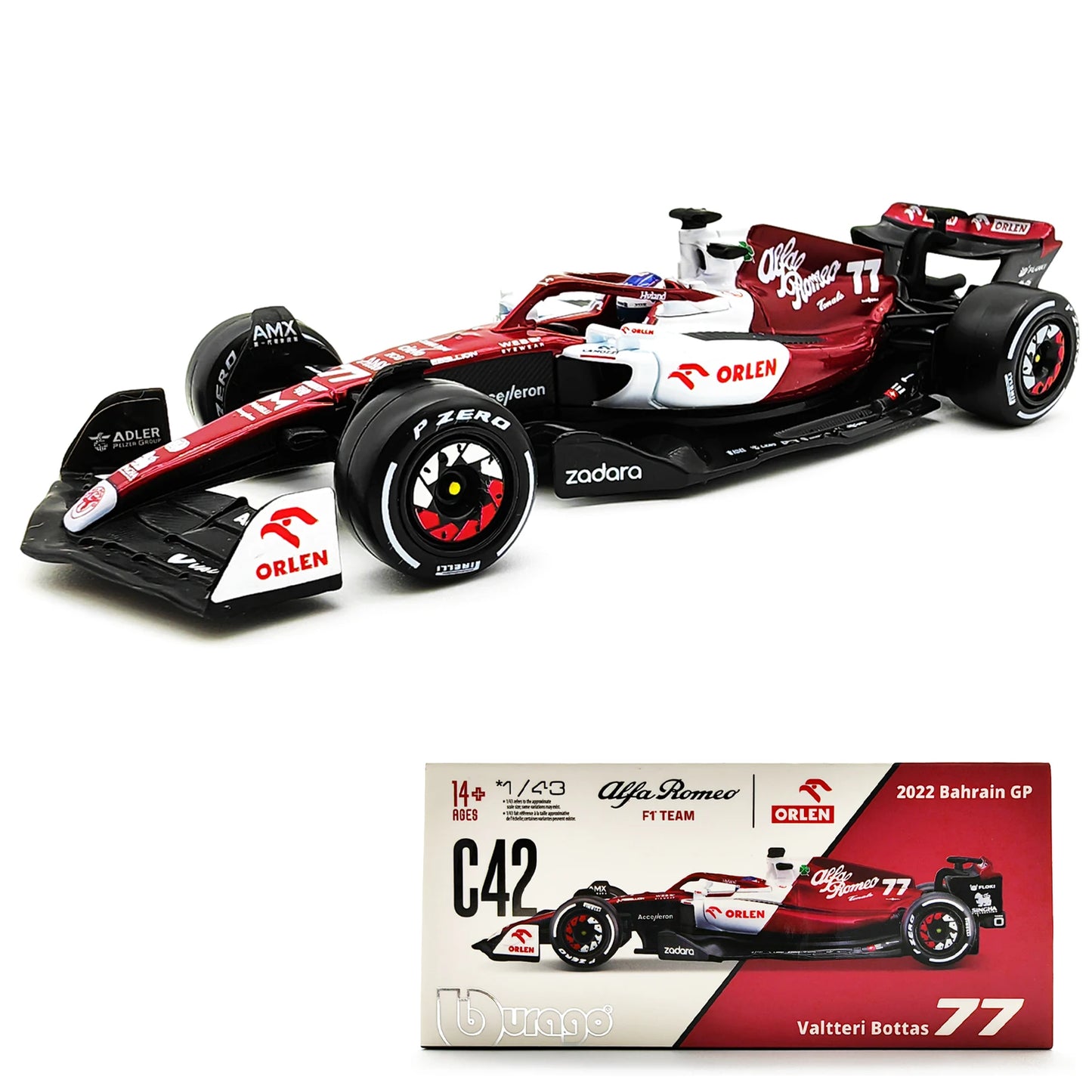 Bburago 1:43 2022 F1 Alfa Romeo Racing Team C42 #24 Guanyu Zhou #77 Valtteri Bottas Alloy Car Die Cast Car Bộ sưu tập đồ chơi mô hình xe hơi