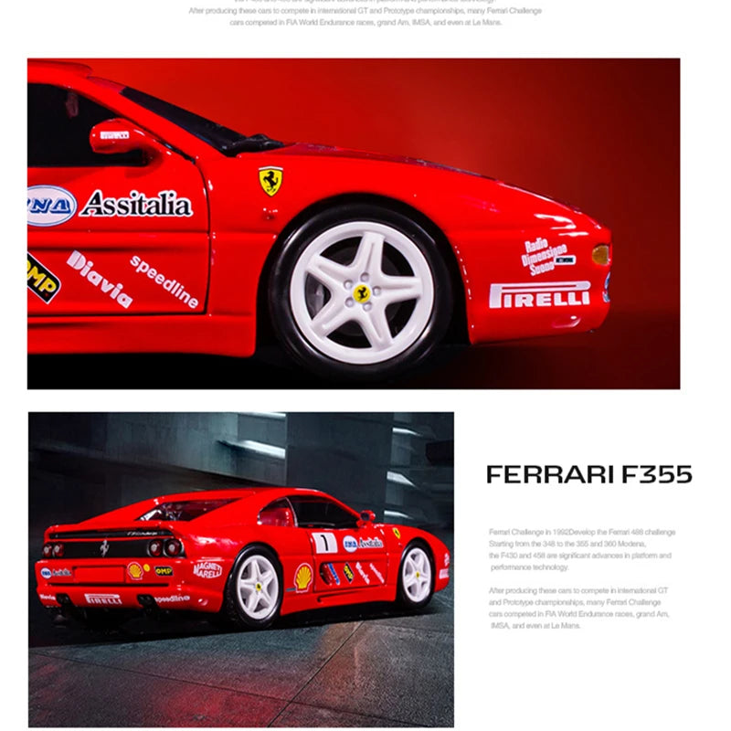 Bburago 1:24 Ferrari F355 Challenge Mô hình xe thể thao bằng hợp kim Diecast Kim loại Đồ chơi mô hình xe đua mô phỏng cao Đồ chơi trẻ em Quà tặng