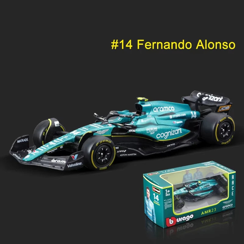 Bburago 1:43 Aston Martin Bộ sưu tập AMR23 F1 Formula Racing Mô hình hợp kim Diecast Đồ chơi Xe hơi 14# Fernando Alonso 2023 Quà tặng cho bé trai