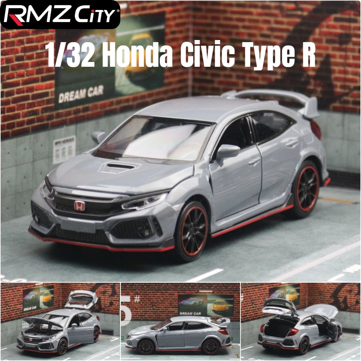 Mô hình xe ô tô đồ chơi Honda Civic Type R thu nhỏ có cửa mở, đèn và nhạc