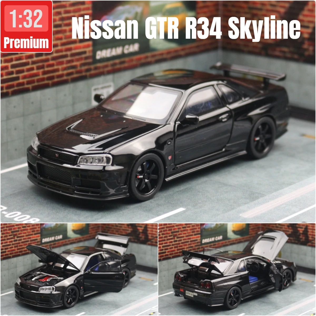 Nissan Skyline GTR R34 JDM 1/32 scale toy car, sound and light