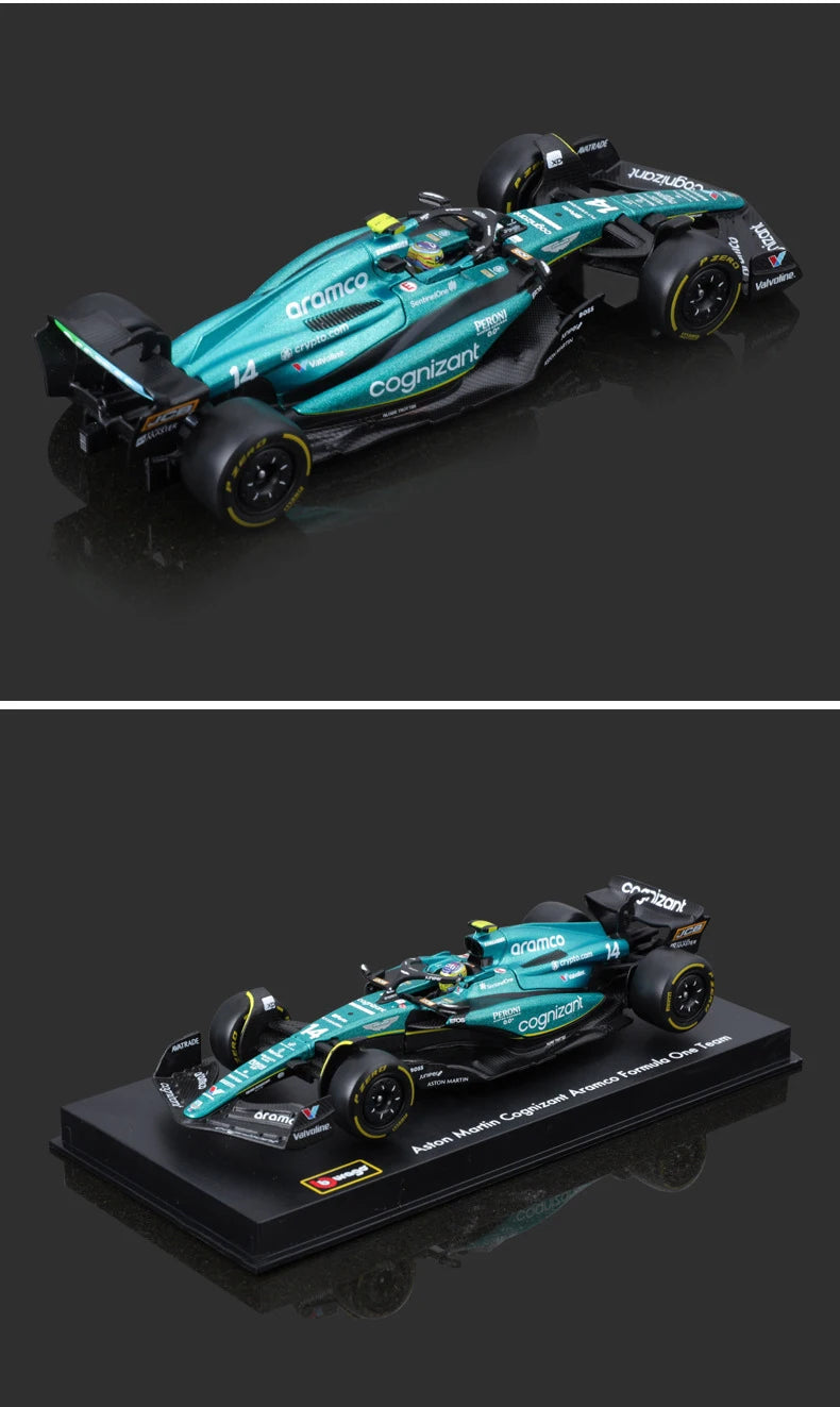 Bburago 1:43 Aston Martin Bộ sưu tập AMR23 F1 Formula Racing Mô hình hợp kim Diecast Đồ chơi Xe hơi 14# Fernando Alonso 2023 Quà tặng cho bé trai