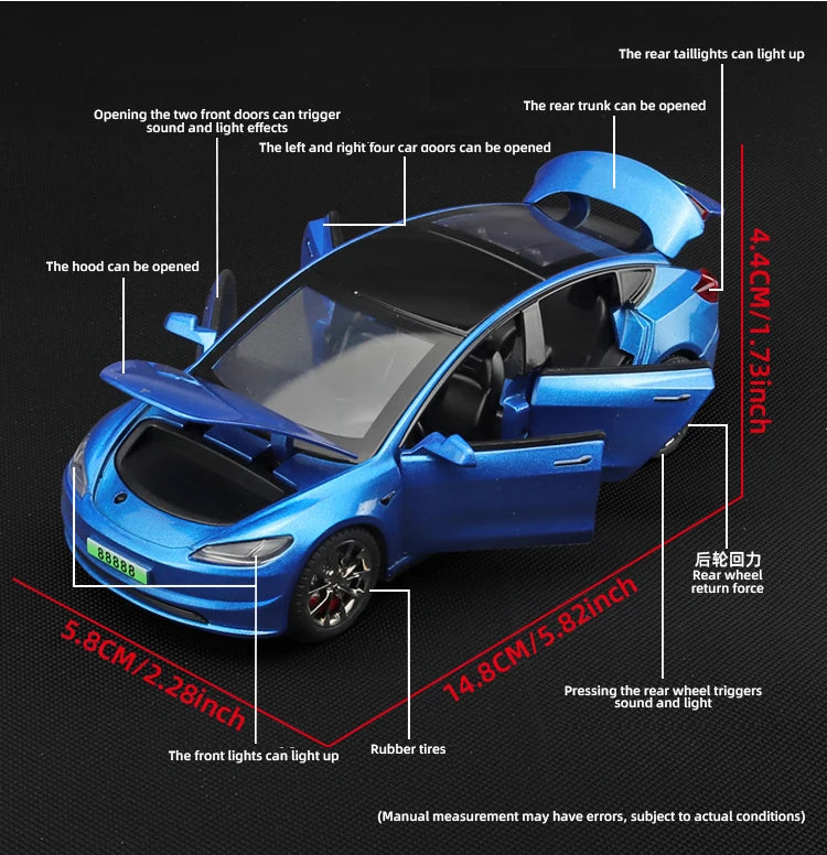 Mô hình xe cơ bắp hợp kim kéo lùi Model 3 MỚI 2024 có âm thanh và đèn