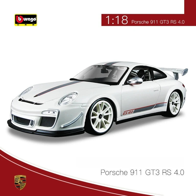 Bruago 1:18 Porsche 911 Gt3 White Blue Die Cast Alloy Car Model Nostalgic Collection Static Decoration Male Car Toy Gift