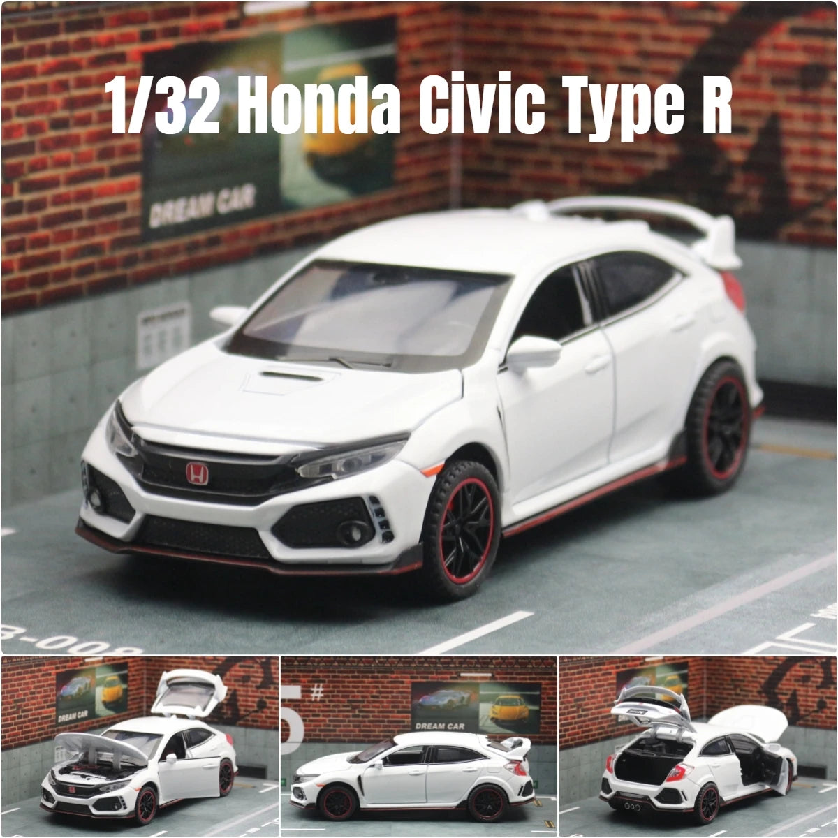 Mô hình xe ô tô đồ chơi Honda Civic Type R thu nhỏ có cửa mở, đèn và nhạc