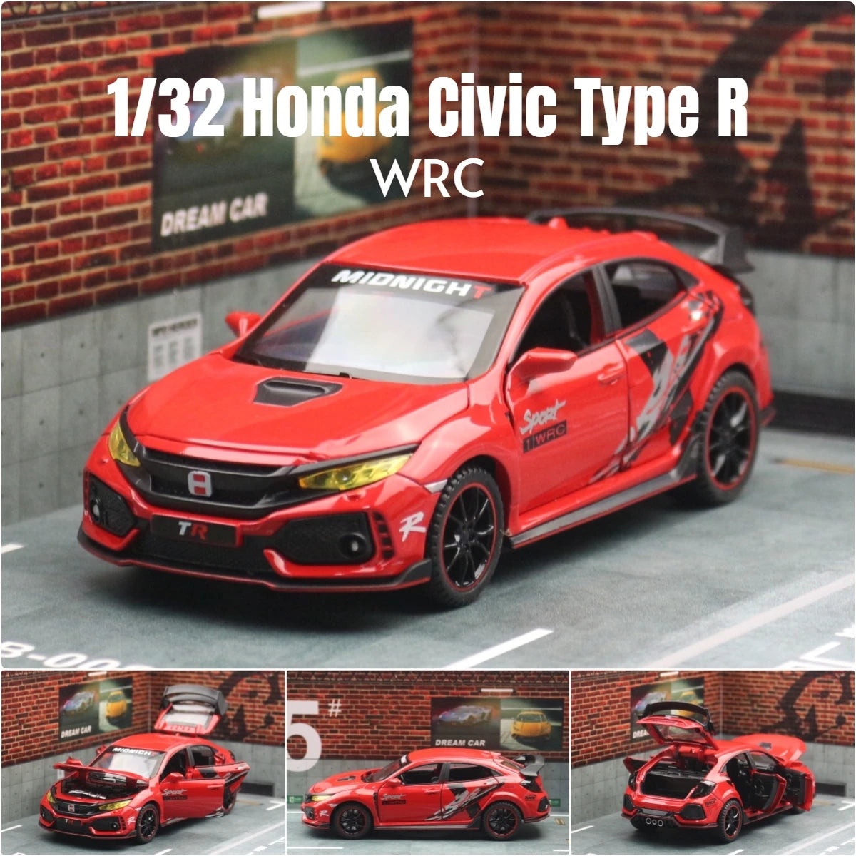 Mô hình xe ô tô đồ chơi Honda Civic Type R thu nhỏ có cửa mở, đèn và nhạc