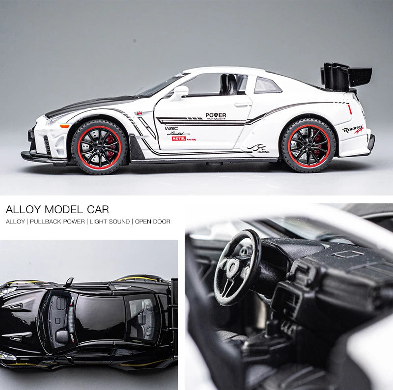 Nissan GTR R35 Alloy Supercar Toy Car Model Car Metal Collection Sound and Light Toys