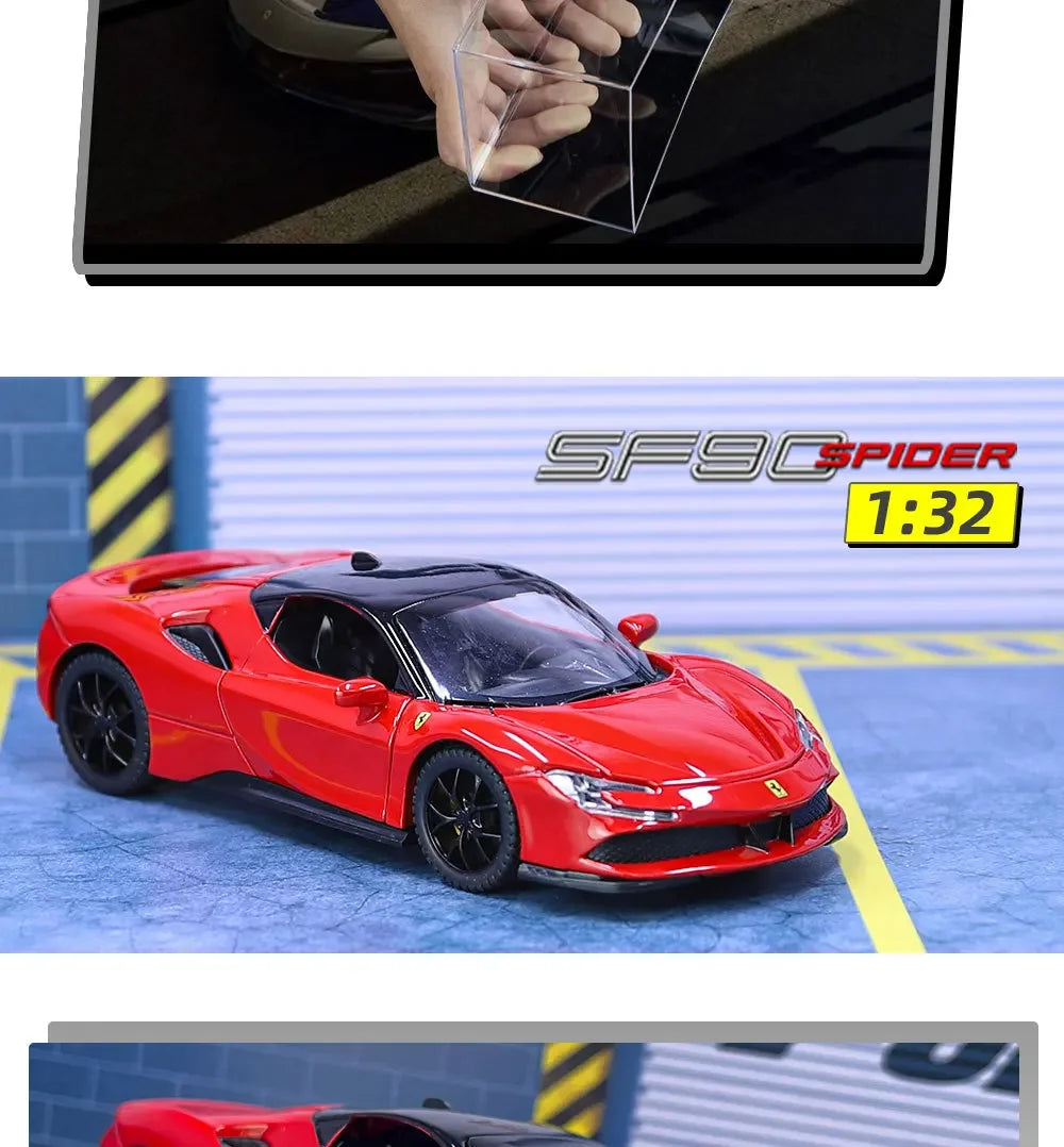 1:32 Scale Ferrari SF90 Supercar High Simulation Diecast Metal Alloy Model Car Sound Light Pull Back Collection Toy Gifts